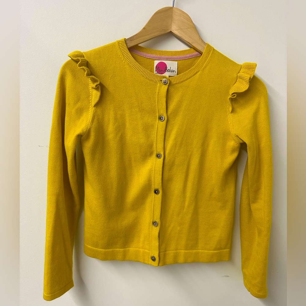 Mini Boden Mustard Yellow Ruffle Cardigan